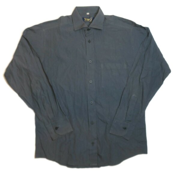 WG Long Sleeve Button Front Shirt Mens Medium Gray Stripe - Picture 1 of 5